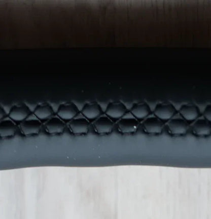 Close-up of BMW F Series steering wheel with black honeycomb textured grip