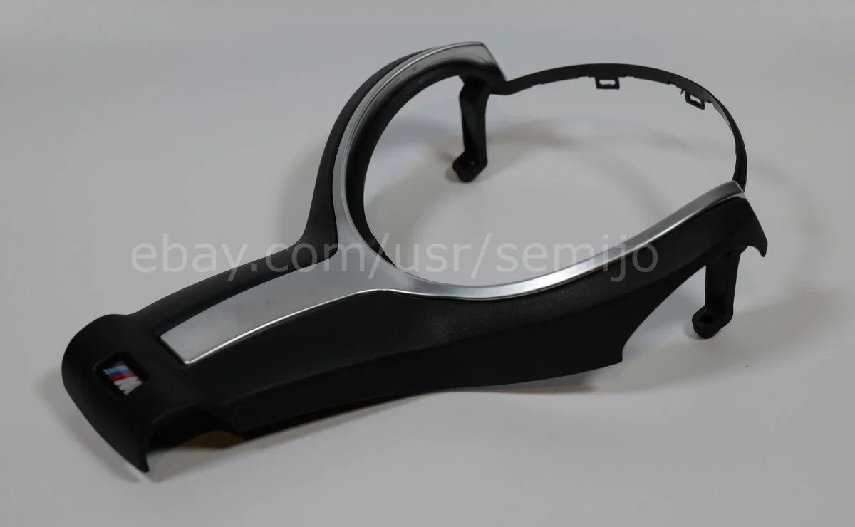Steering wheel front cover trim for BMW F Series M Sport, black with silver accent