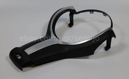 Steering wheel front cover trim for BMW F Series M Sport, black with silver accent