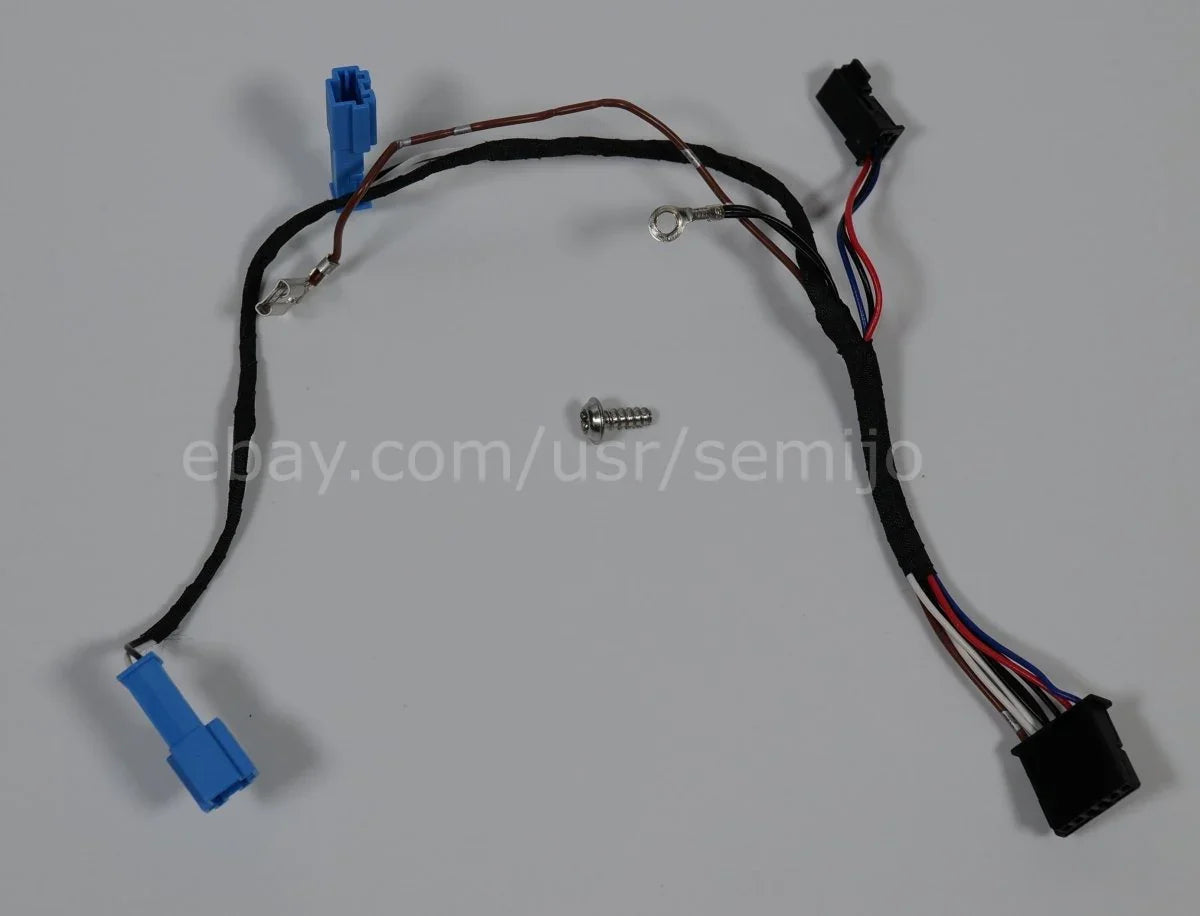 BMW F Series steering wheel wiring cable with connectors and mounting screw on white background